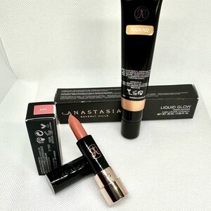 NWT ANASTASIA BEVERLY HILLS MATTE LIPSTICK in KISS and LIQUID GLOW HIGHLIGHTER
